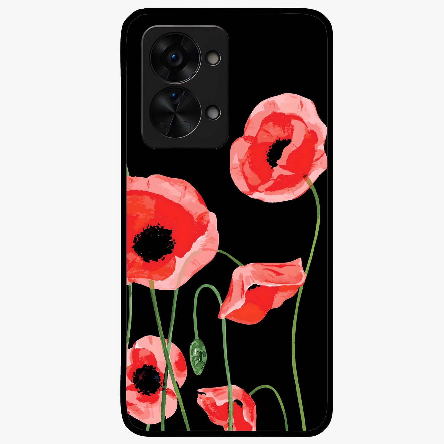 Crimson Garden Dream Glass Case for 1+Nord 2T romantic front view featuring rich red floral garden artwork