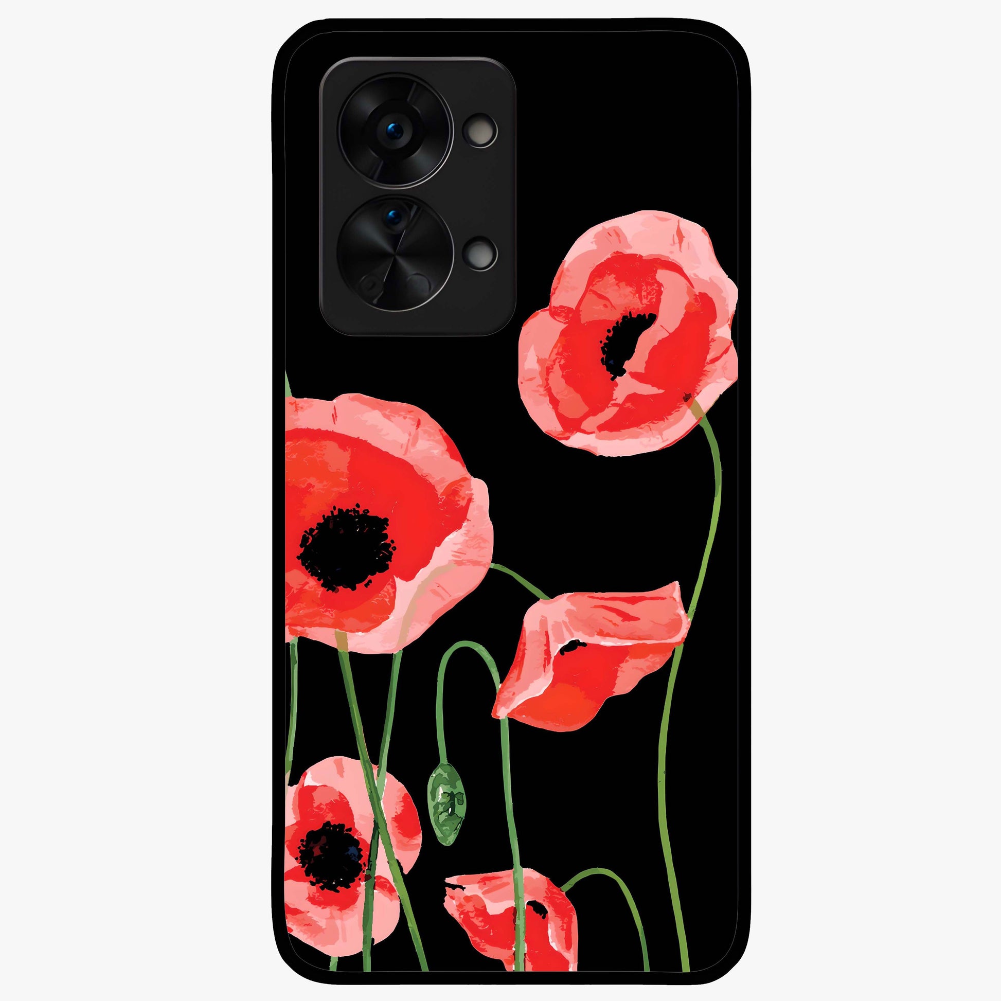 Crimson Garden Dream Glass Case for 1+Nord 2T romantic front view featuring rich red floral garden artwork