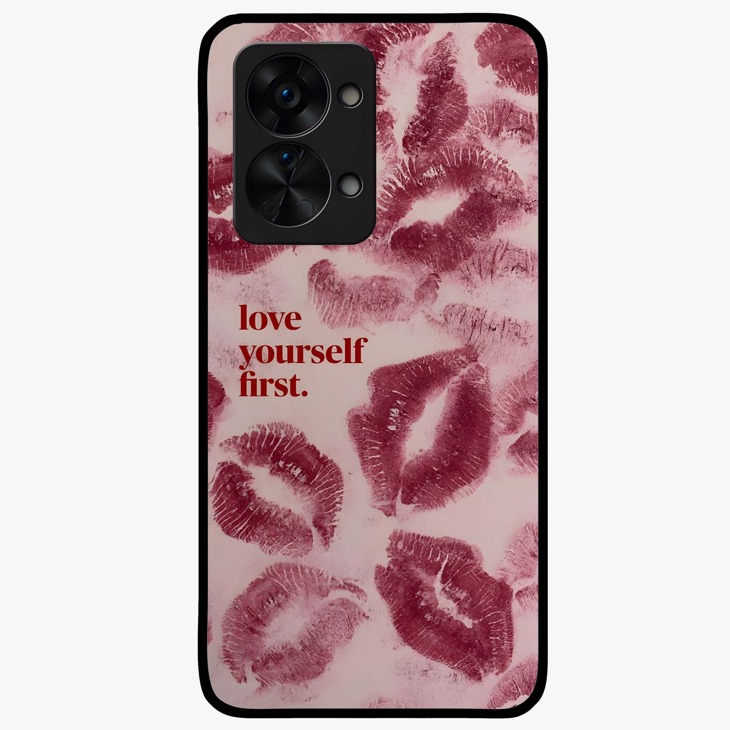Crimson Kiss Love Glass Case for 1+Nord 2T romantic front view featuring bold crimson love inspired artwork