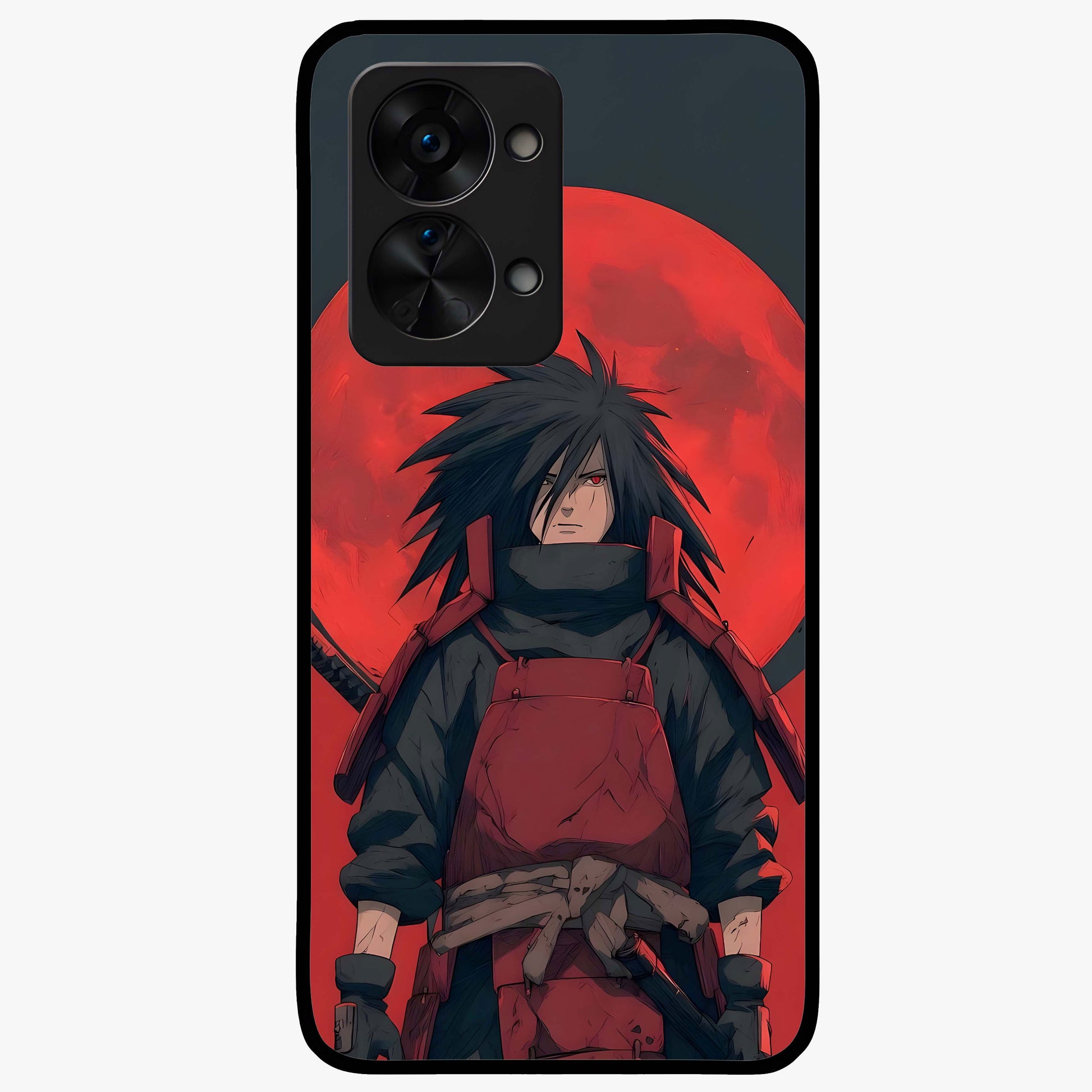 Crimson Moon Warlord Glass Case for 1+Nord 2T dramatic front view featuring warrior themed artwork under crimson moonlight