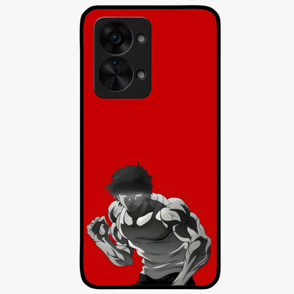 Crimson Power Rush Glass Case for 1+Nord 2T bold front view featuring dynamic red abstract motion artwork