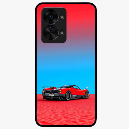 Crimson Speed Mirage Glass Case for 1+Nord 2T sleek front view featuring racing inspired red motion artwork