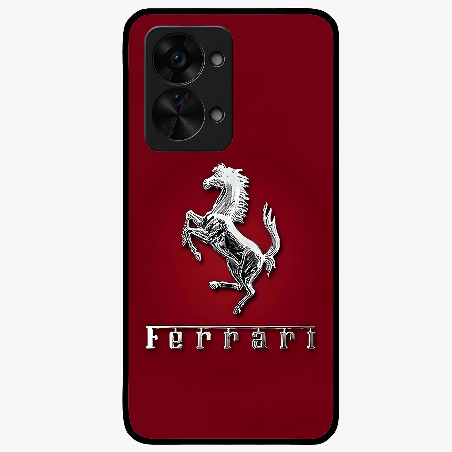 Crimson Stallion Prestige Glass Case for 1+Nord 2T powerful front view featuring majestic stallion artwork in crimson tones