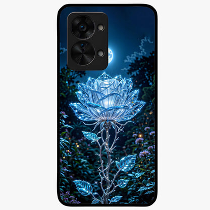 Crystal Moon Lotus Glass Case for 1+Nord 2T serene front view featuring glowing lotus artwork under crystal moonlight