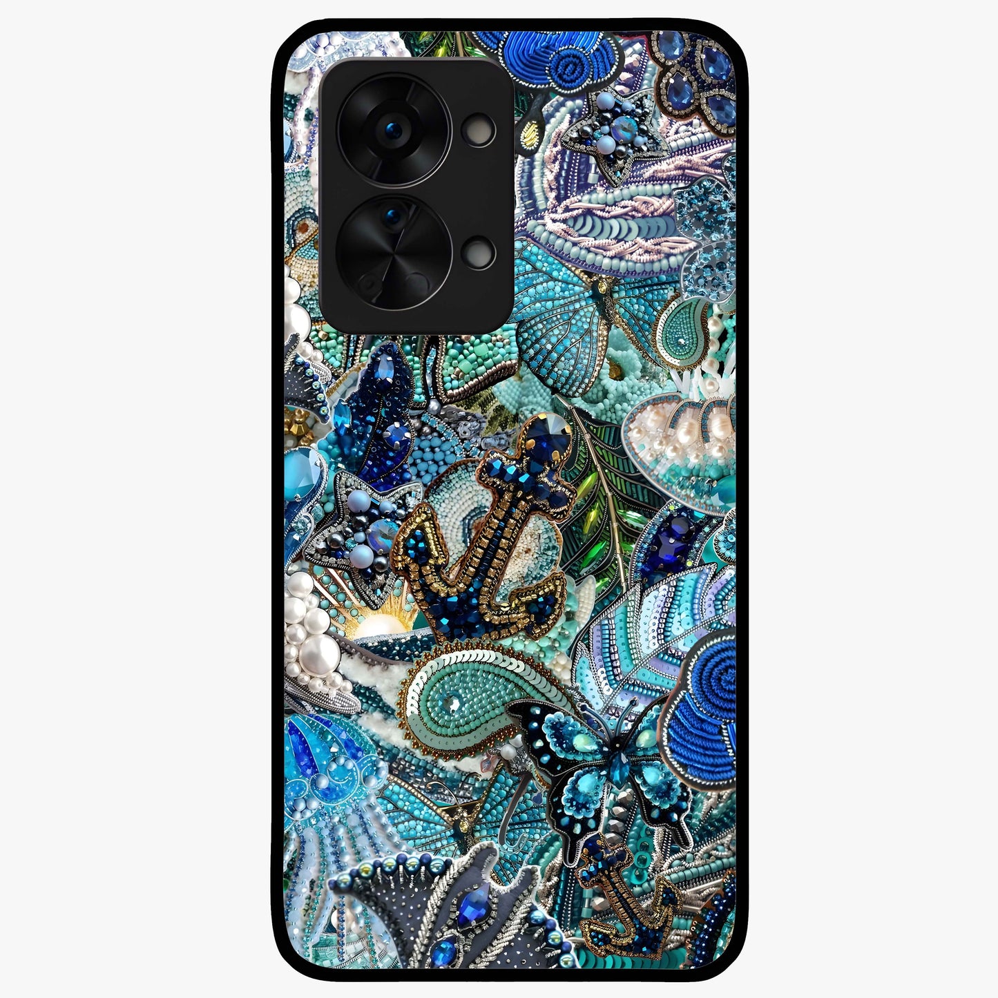 Crystal Ocean Magic Glass Case for 1+Nord 2T vibrant front view featuring sparkling ocean inspired artwork