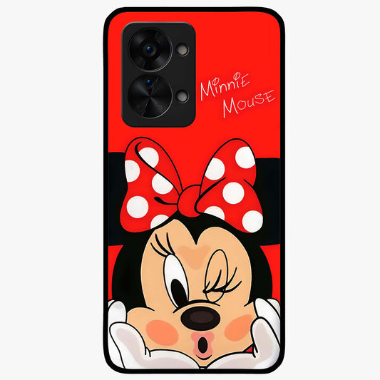 Cute Minnie Love Glass Case for 1+Nord 2T adorable front view featuring playful cartoon love themed artwork