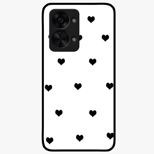 Cute Simple black Hearts Glass Case for 1+Nord 2T powerful front view featuring dark ascension themed artwork