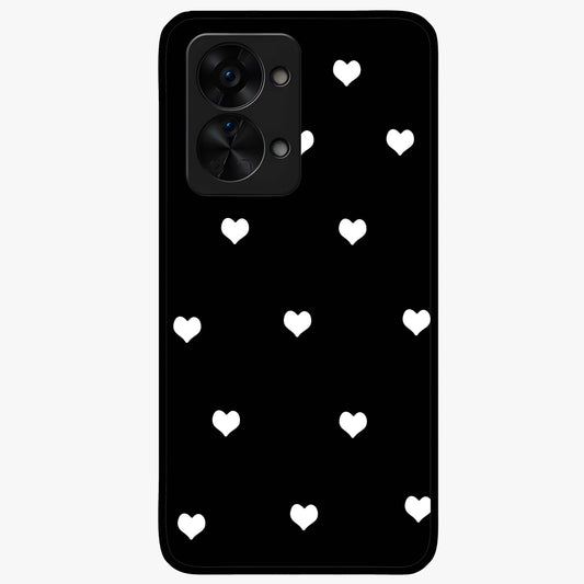 Cute Simple White Hearts Glass Case for 1+Nord 2T powerful front view featuring dark ascension themed artwork