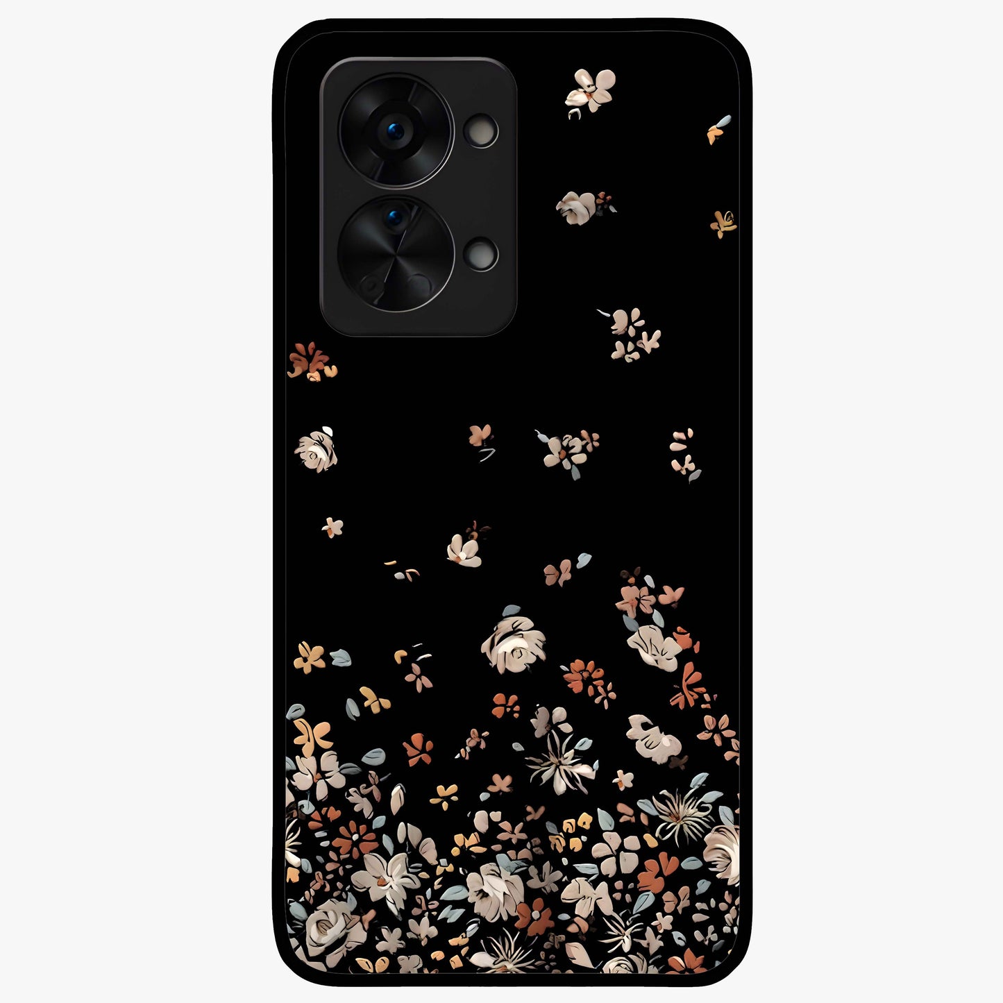 Dark Petal Aesthetic Glass Case for 1+Nord 2T elegant front view featuring moody floral artwork with deep tones
