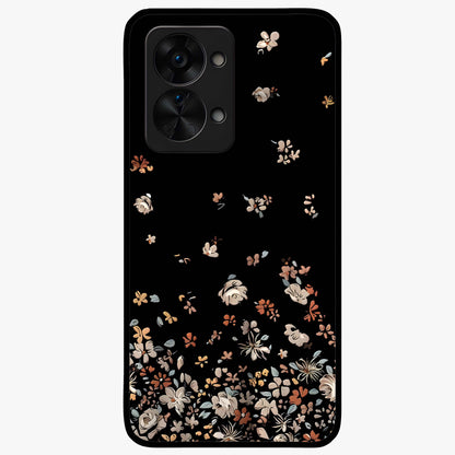 Dark Petal Aesthetic Glass Case for 1+Nord 2T elegant front view featuring moody floral artwork with deep tones