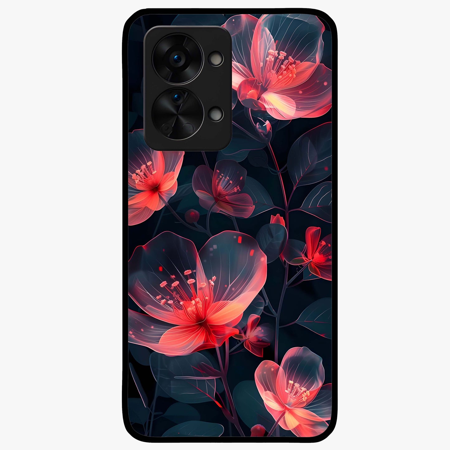 Dark Shade of Flower Glass Case for 1+Nord 2T artistic front view featuring floral artwork in deep shadow tones