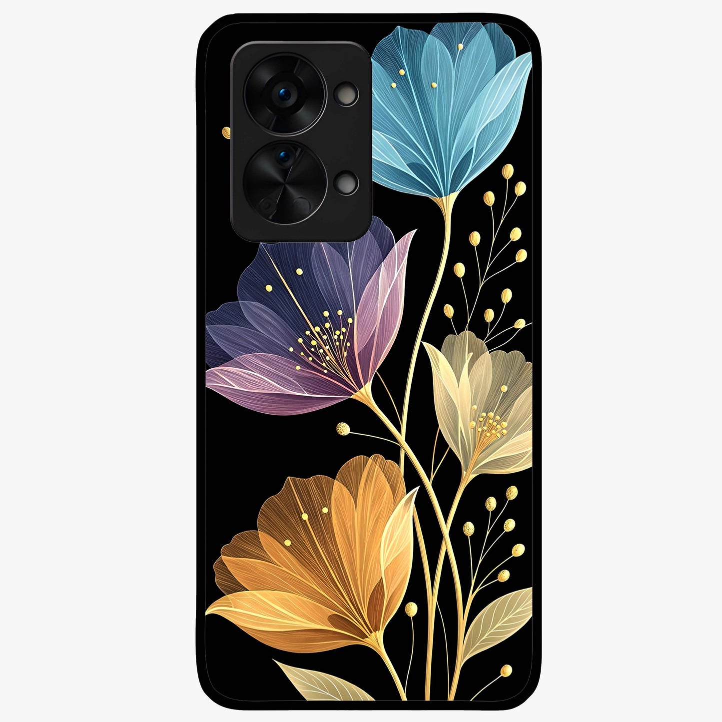 Delicate Multicolor Flowers Glass Case for 1+Nord 2T vibrant front view featuring soft multicolor floral artwork