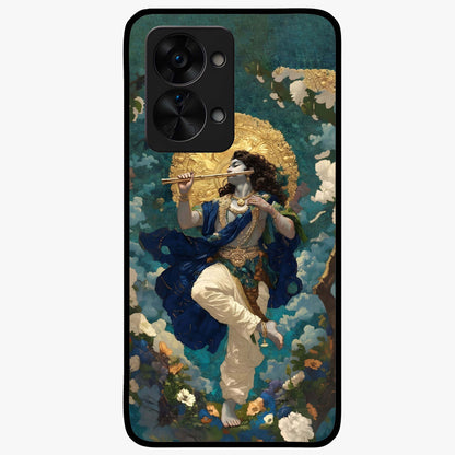 Divine Krishna Art Glass Case for 1+Nord 2T devotional front view featuring detailed Krishna artwork