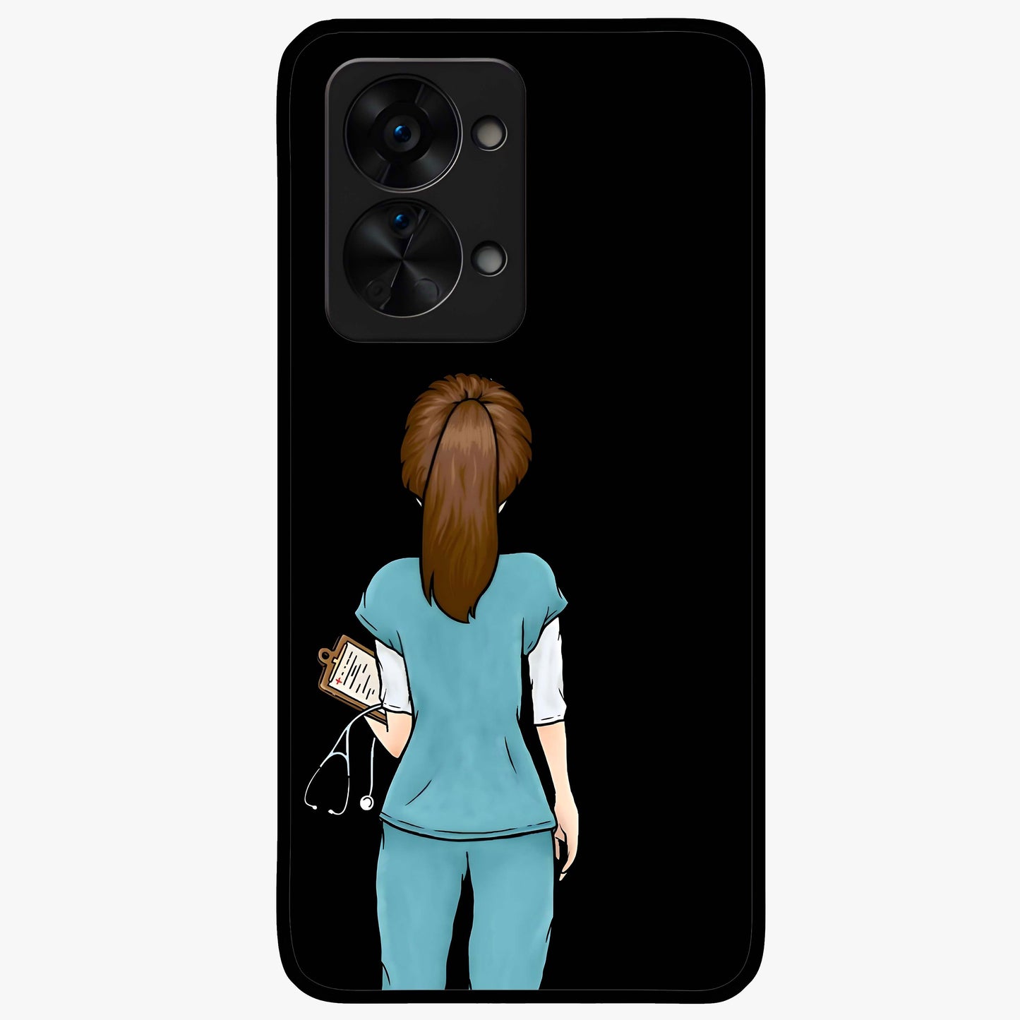 Doctor Pattern Custom Name Glass Case for 1+Nord 2T professional front view featuring medical themed artwork with personalized name design