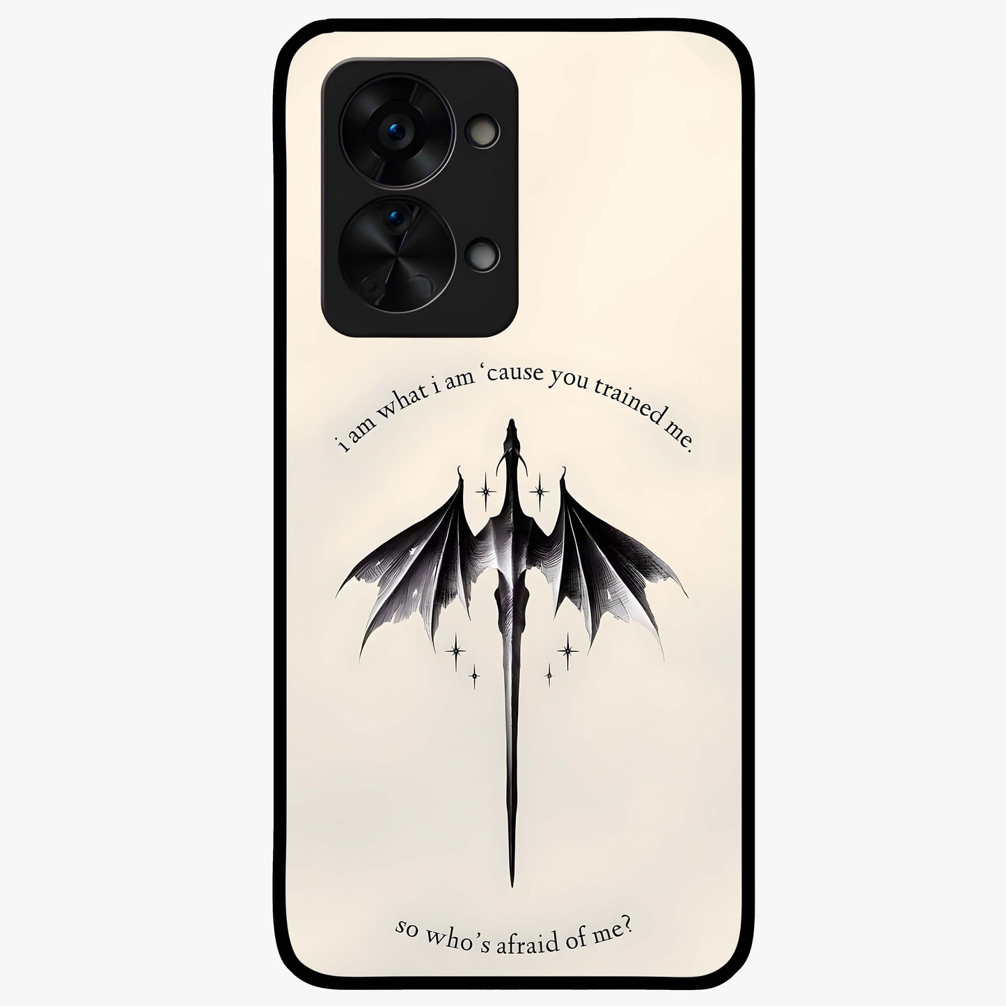 Dragon Quote Art Glass Case for 1+Nord 2T bold front view featuring dragon illustration with motivational quote artwork