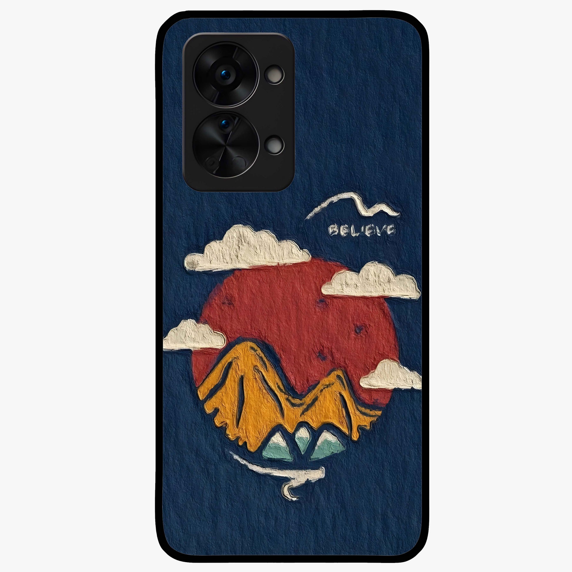 Dream Beyond Mountains Glass Case for 1+Nord 2T scenic front view featuring inspirational mountain landscape artwork