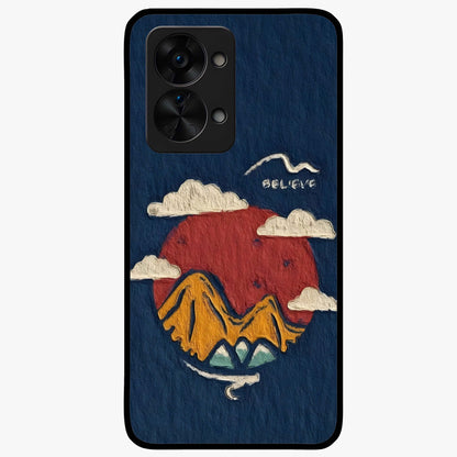 Dream Beyond Mountains Glass Case for 1+Nord 2T scenic front view featuring inspirational mountain landscape artwork