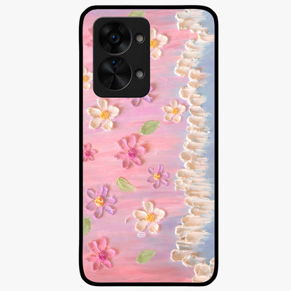 Dreamy Painted Garden Glass Case for 1+Nord 2T artistic front view featuring hand painted floral garden artwork