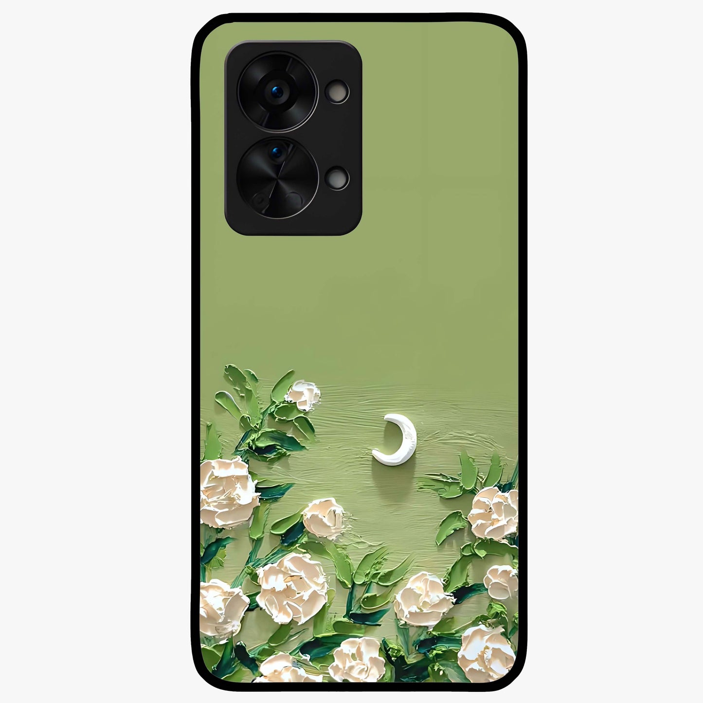 Emerald Bloom Calm Glass Case for 1+Nord 2T elegant front view featuring soothing emerald floral artwork