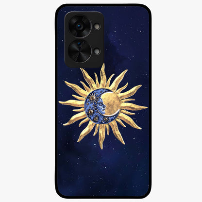 Eternal Cosmic Balance Glass Case for 1+Nord 2T artistic front view featuring symmetrical cosmic artwork