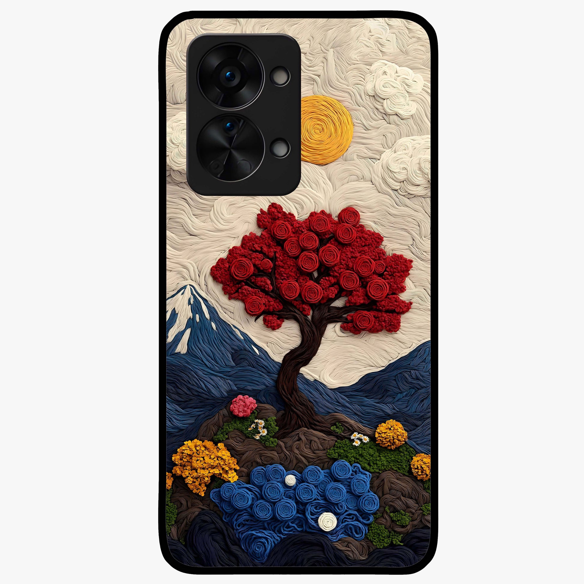 Eternal Nature Tapestry Glass Case for 1+Nord 2T elegant front view featuring intricate nature tapestry artwork