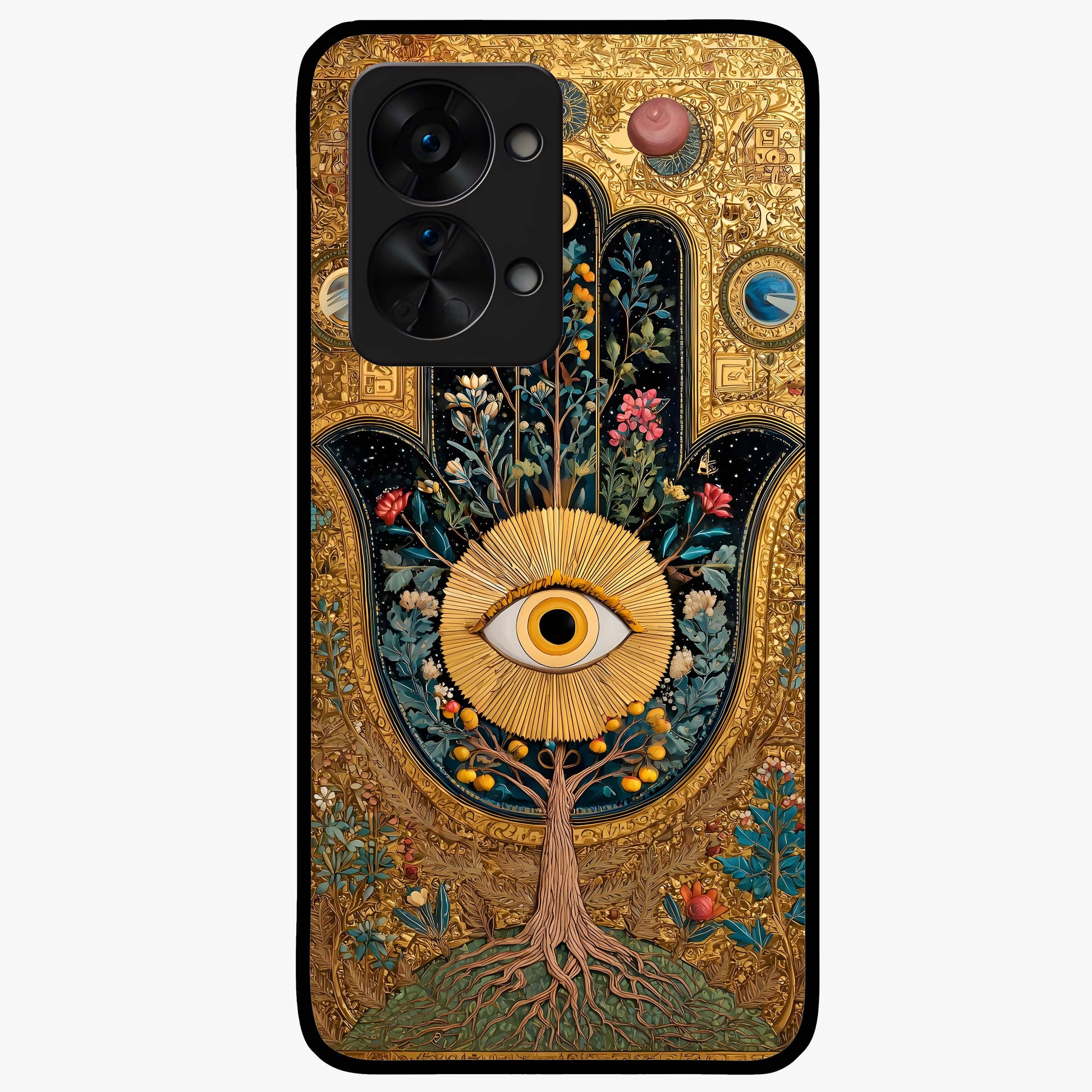 Ethereal Evil Eye Glass Case for 1+Nord 2T mystical front view featuring soft glowing evil eye artwork