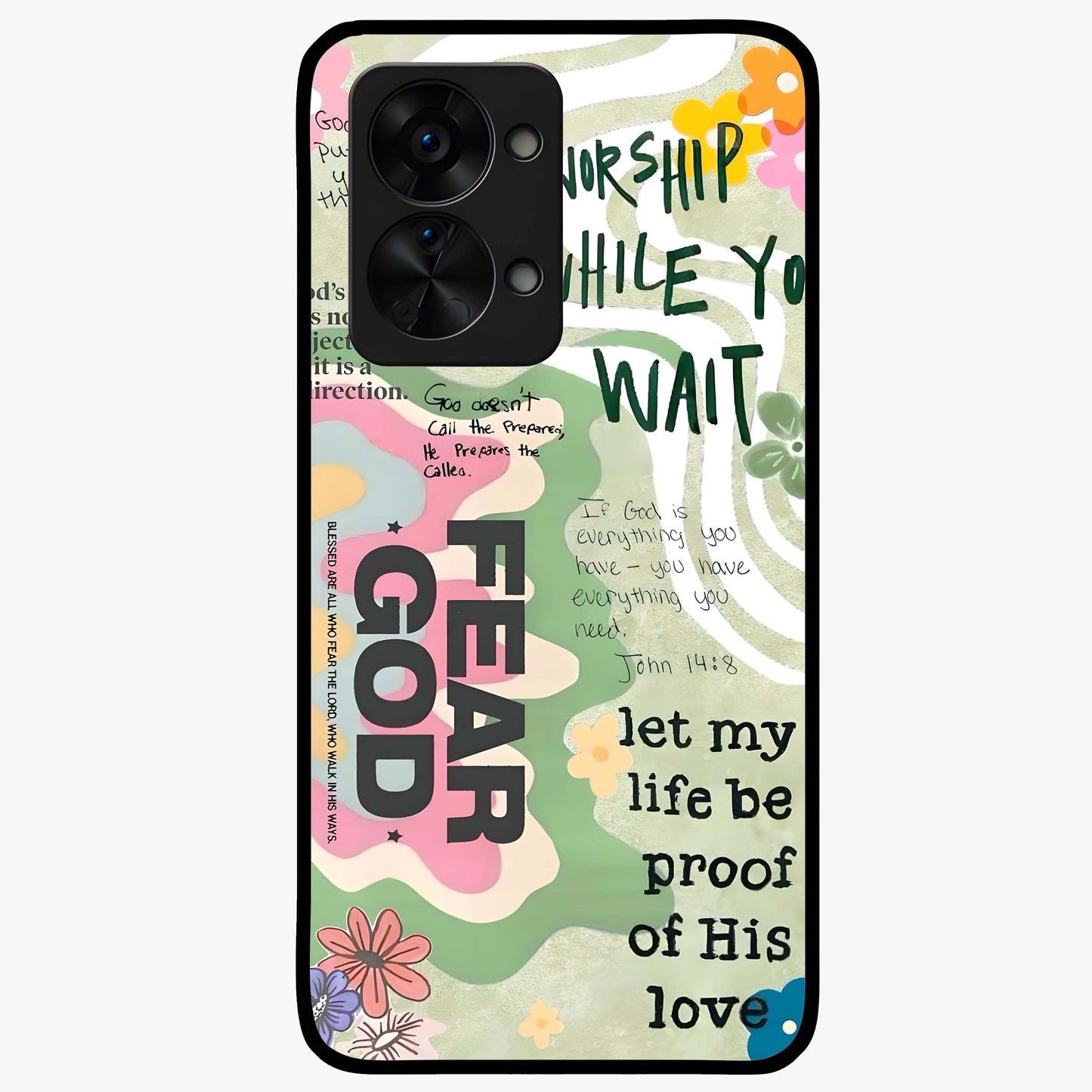 Faith Over Fear Glass Case for 1+Nord 2T inspirational front view featuring bold motivational typography artwork