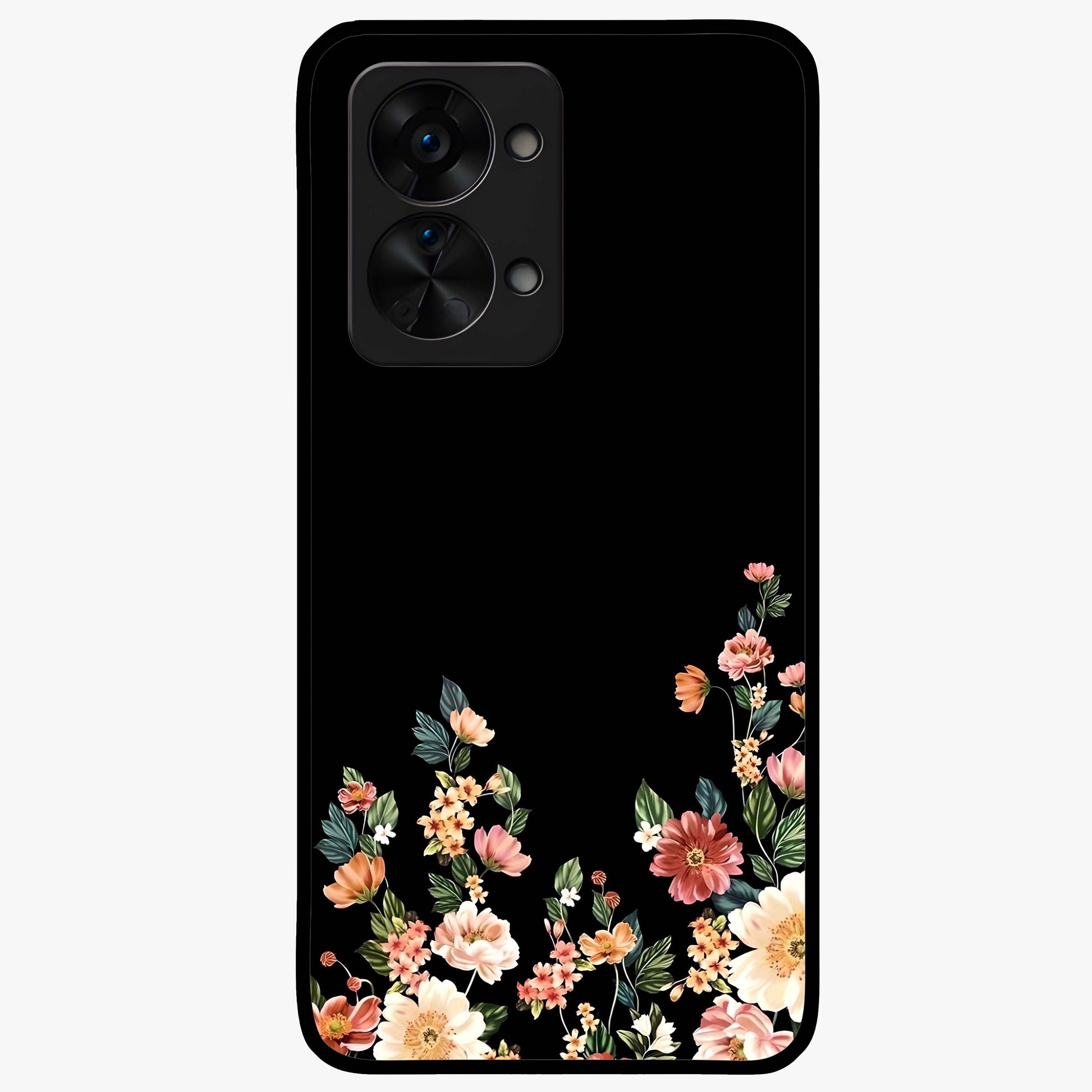 Floral Design With a Custom Personalized Name Glass Case for 1+Nord 2T graceful front view featuring floral artwork with personalized name design