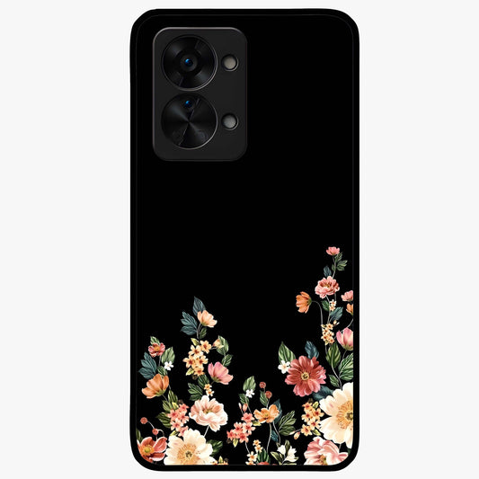 Floral Design With a Custom Personalized Name Glass Case for 1+Nord 2T graceful front view featuring floral artwork with personalized name design