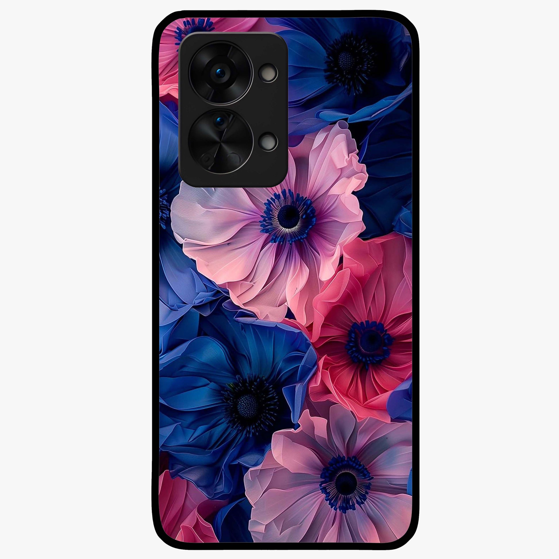 Flower Paper Art Pattern Glass Case for 1+Nord 2T creative front view featuring layered paper style floral artwork