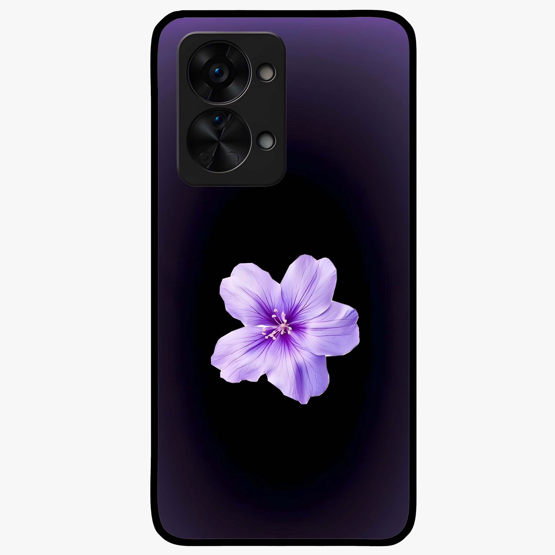 Flower on Soft Violet Gradient Glass Case for 1+Nord 2T elegant front view featuring floral artwork over smooth violet gradient