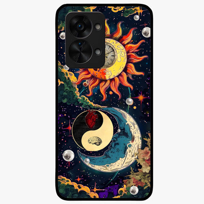 Future Universe Glass Case for 1+Nord 2T futuristic front view featuring cosmic inspired abstract artwork