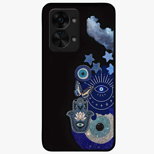 Galactic Charm Cluster Glass Case for 1+Nord 2T artistic front view featuring clustered cosmic charm artwork