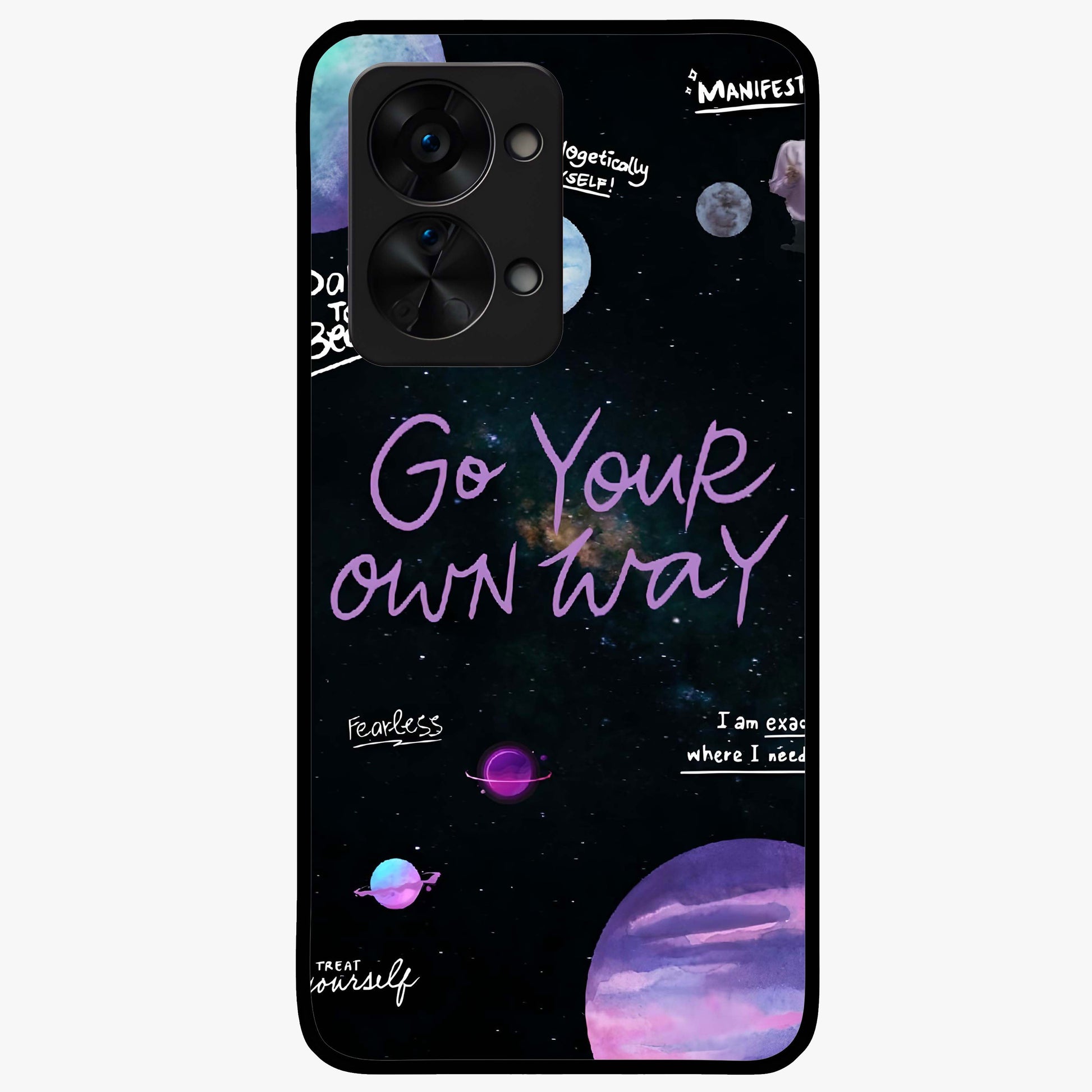Galactic Vibes Universe Glass Case for 1+Nord 2T vibrant front view featuring universe inspired artistic artwork