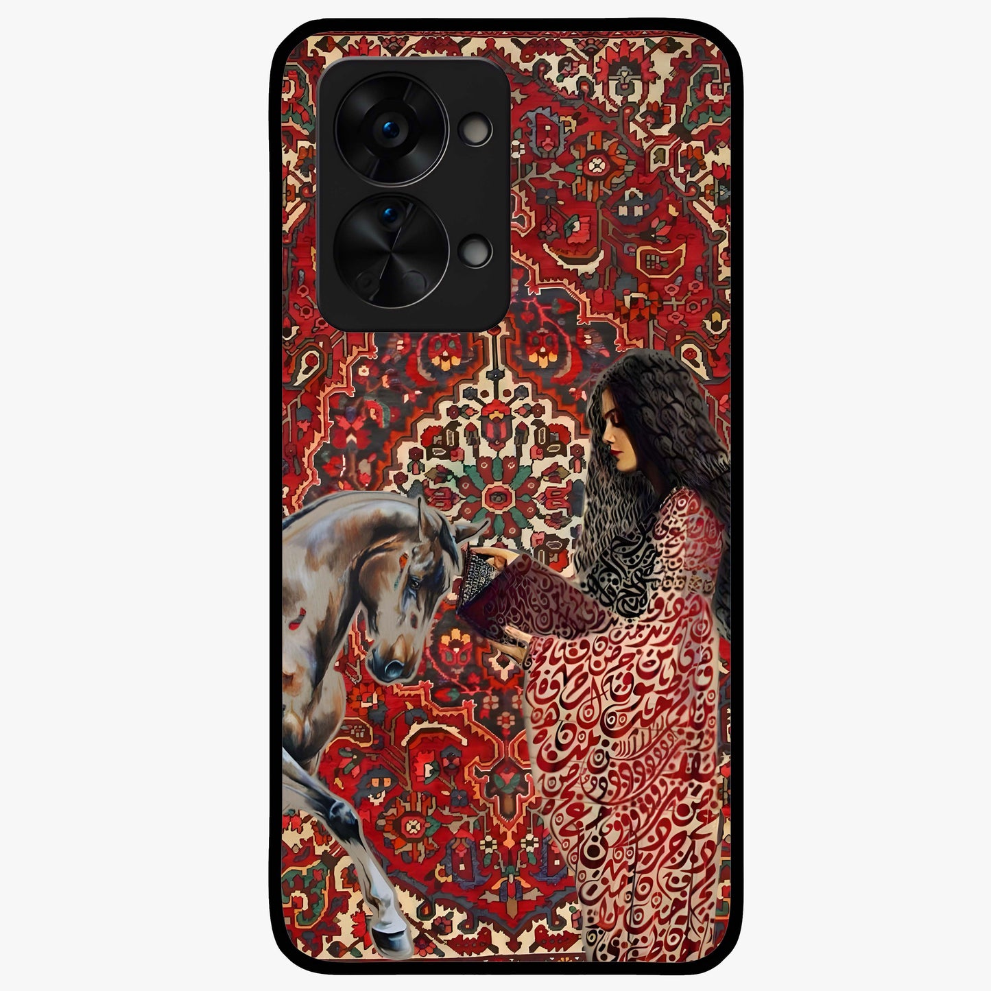 Girl With Horse Glass Case for 1+Nord 2T elegant front view featuring artistic illustration of girl and horse