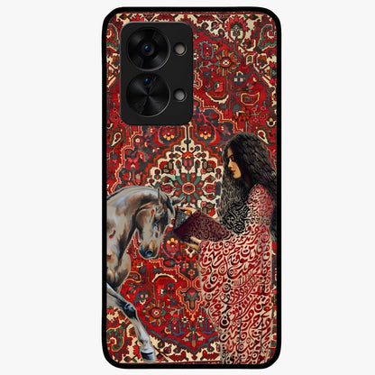 Girl With Horse Glass Case for 1+Nord 2T elegant front view featuring artistic illustration of girl and horse