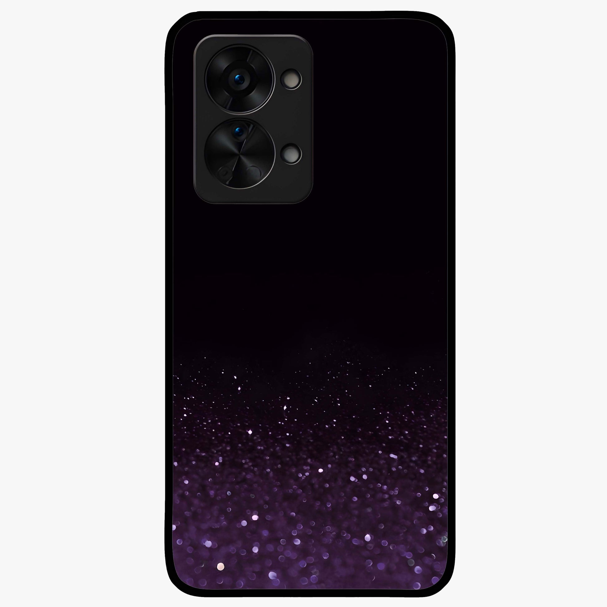 Glittery Purple Bokeh Glass Case for 1+Nord 2T vibrant front view featuring sparkling purple bokeh artwork