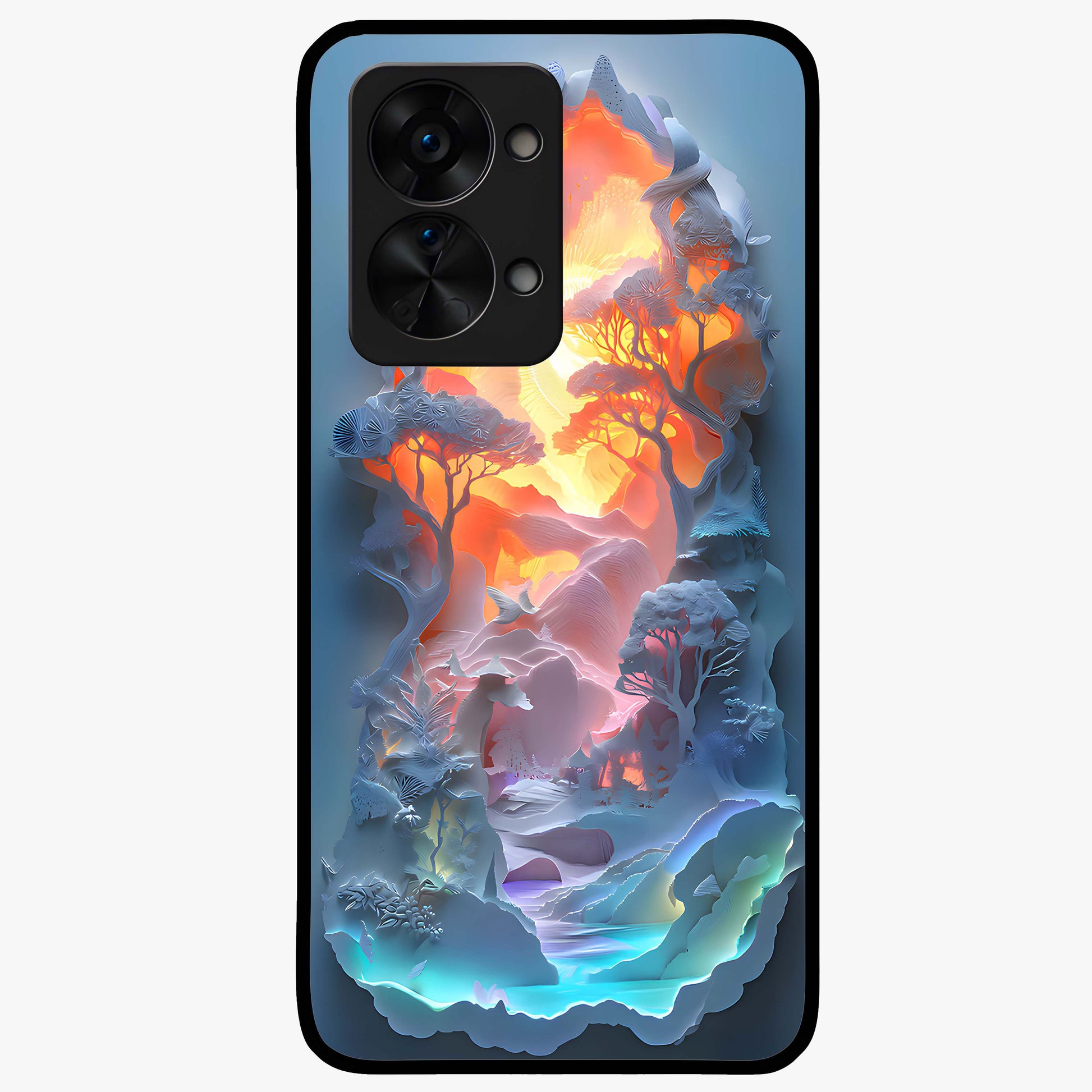 Glow Forest Portal Glass Case for 1+Nord 2T mystical front view featuring glowing forest gateway artwork
