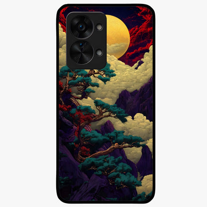 Golden Moon Horizon Glass Case for 1+Nord 2T serene front view featuring glowing golden moon over horizon artwork