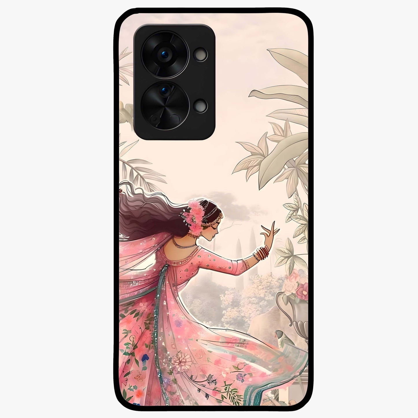 Graceful Garden Rhythm Glass Case for 1+Nord 2T elegant front view featuring flowing floral garden artwork