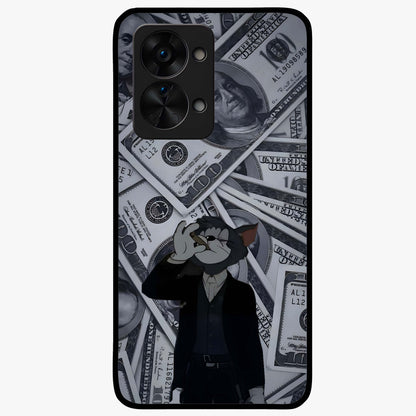 Greedy Fortune Cat Glass Case for 1+Nord 2T charming front view featuring lucky cat inspired artwork
