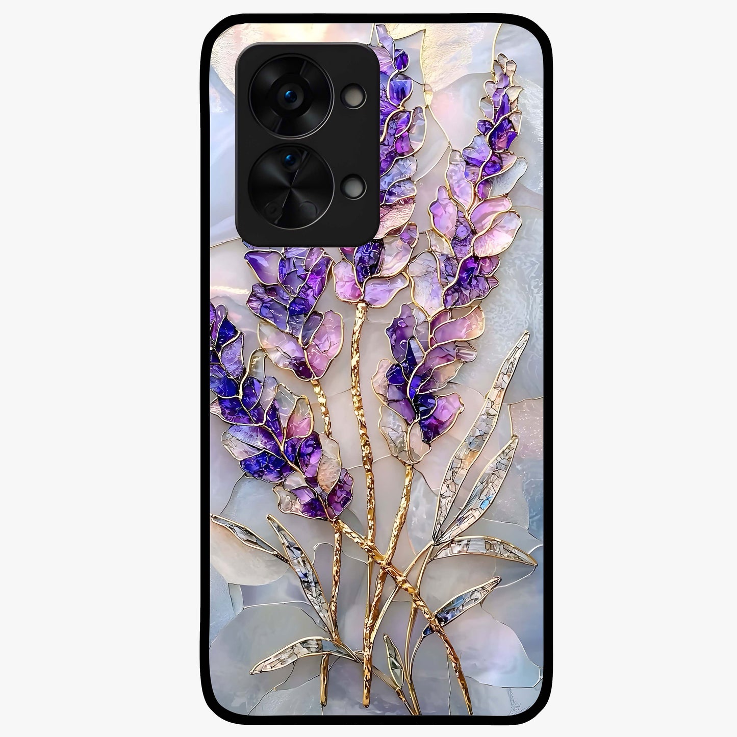 Lavender Dream Glow Glass Case for 1+Nord 2T radiant front view featuring glowing lavender inspired artwork