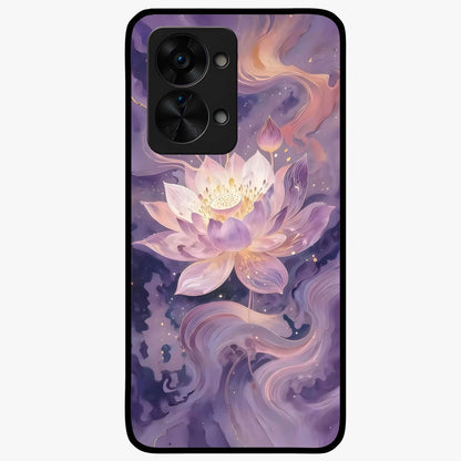 Lavender Lotus Muse Glass Case for 1+Nord 2T elegant front view featuring lotus artwork in calming lavender tones