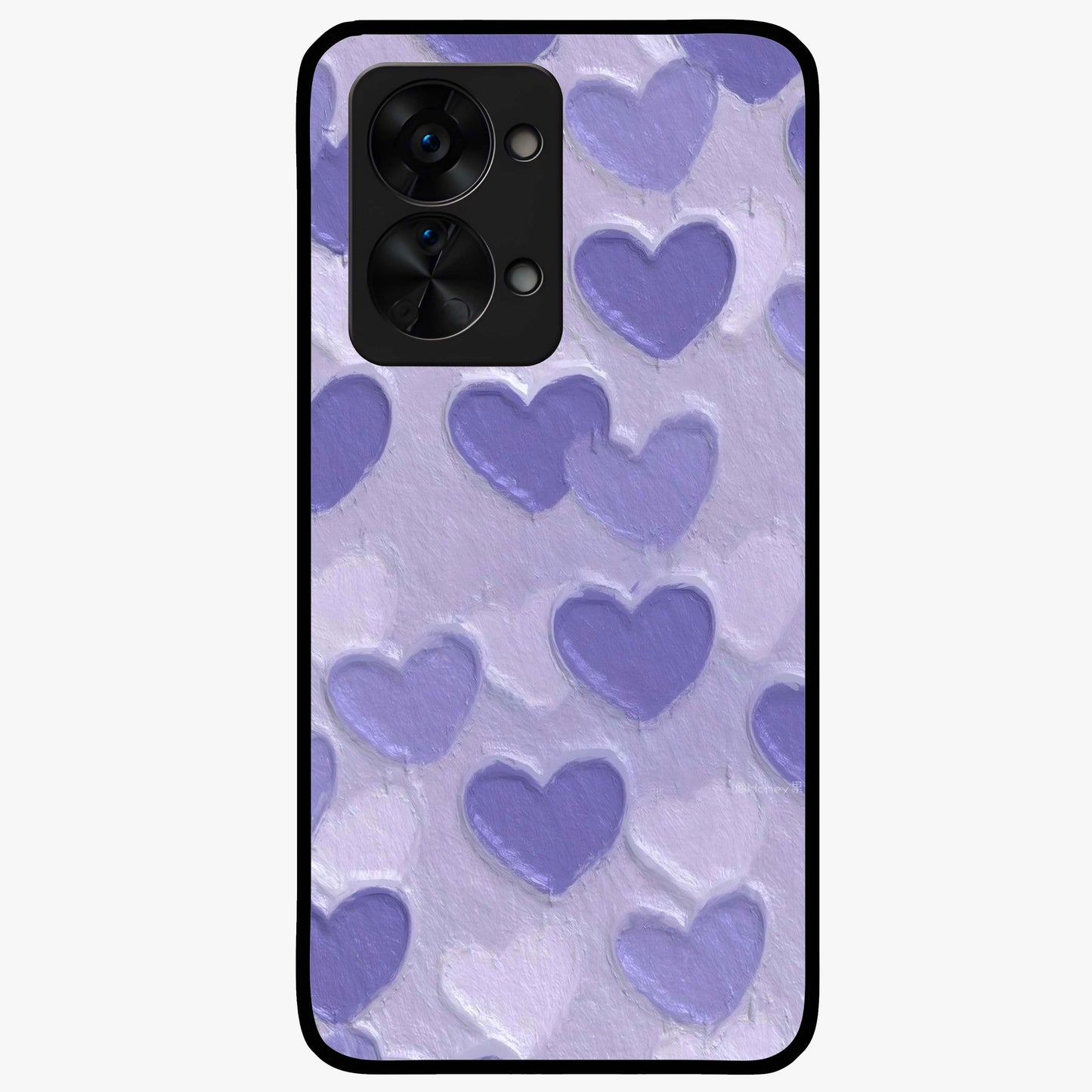 Lavender Paper Hearts Glass Case for 1+Nord 2T cute front view featuring layered heart artwork in soft lavender tones