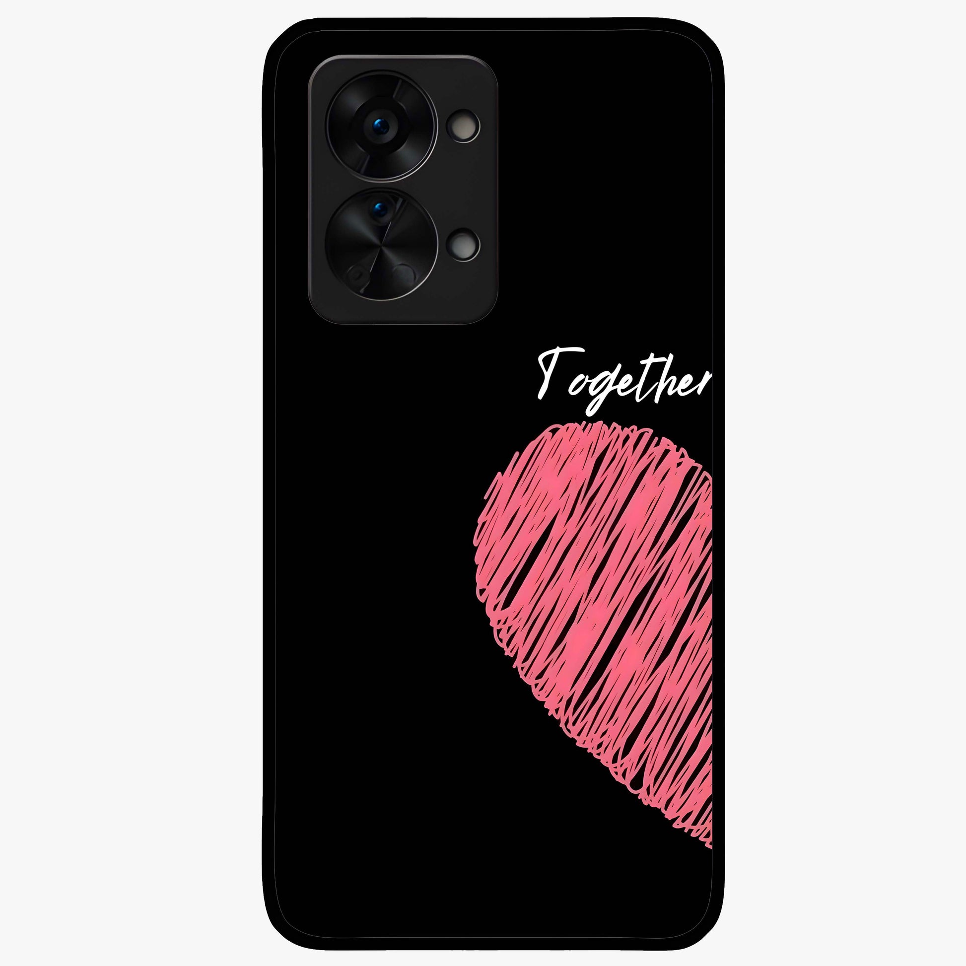 Love Forever Together Left Glass Case for 1+Nord 2T romantic front view featuring couple themed artwork