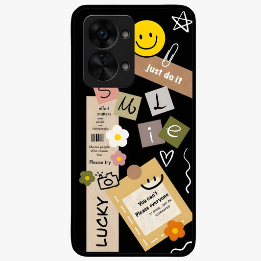 Lucky Aesthetic Collage Case Glass Case for 1+Nord 2T vibrant front view featuring layered aesthetic collage artwork