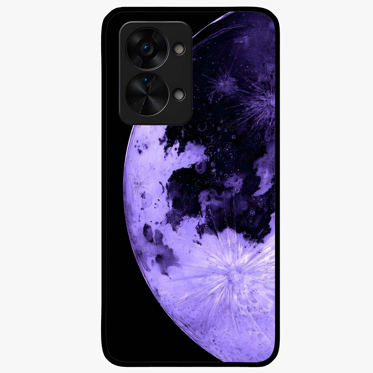 Lunar Glow in Violet Glass Case for 1+Nord 2T dreamy front view featuring glowing moon artwork in violet tones