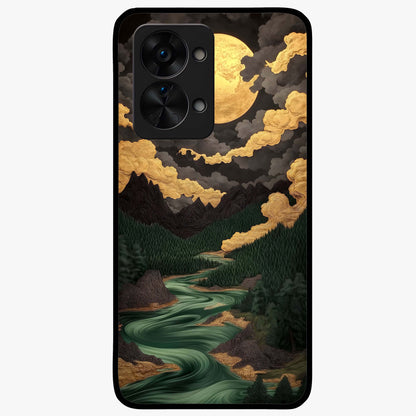 Lunar Silk Garden Glass Case for 1+Nord 2T elegant front view featuring floral artwork with soft lunar tones