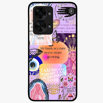 Manifestation Collage Glass Case for 1+Nord 2T creative front view featuring aesthetic vision board collage artwork