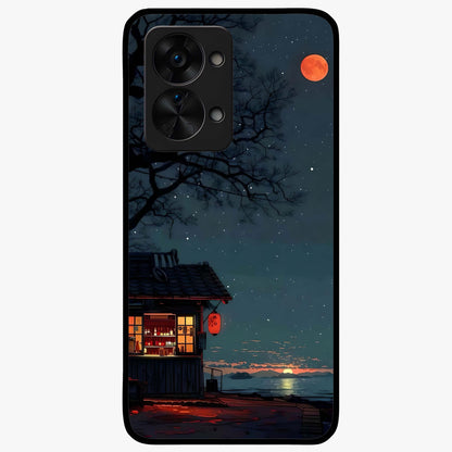 Midnight Lantern Glow Glass Case for 1+Nord 2T serene front view featuring glowing lantern artwork under night sky